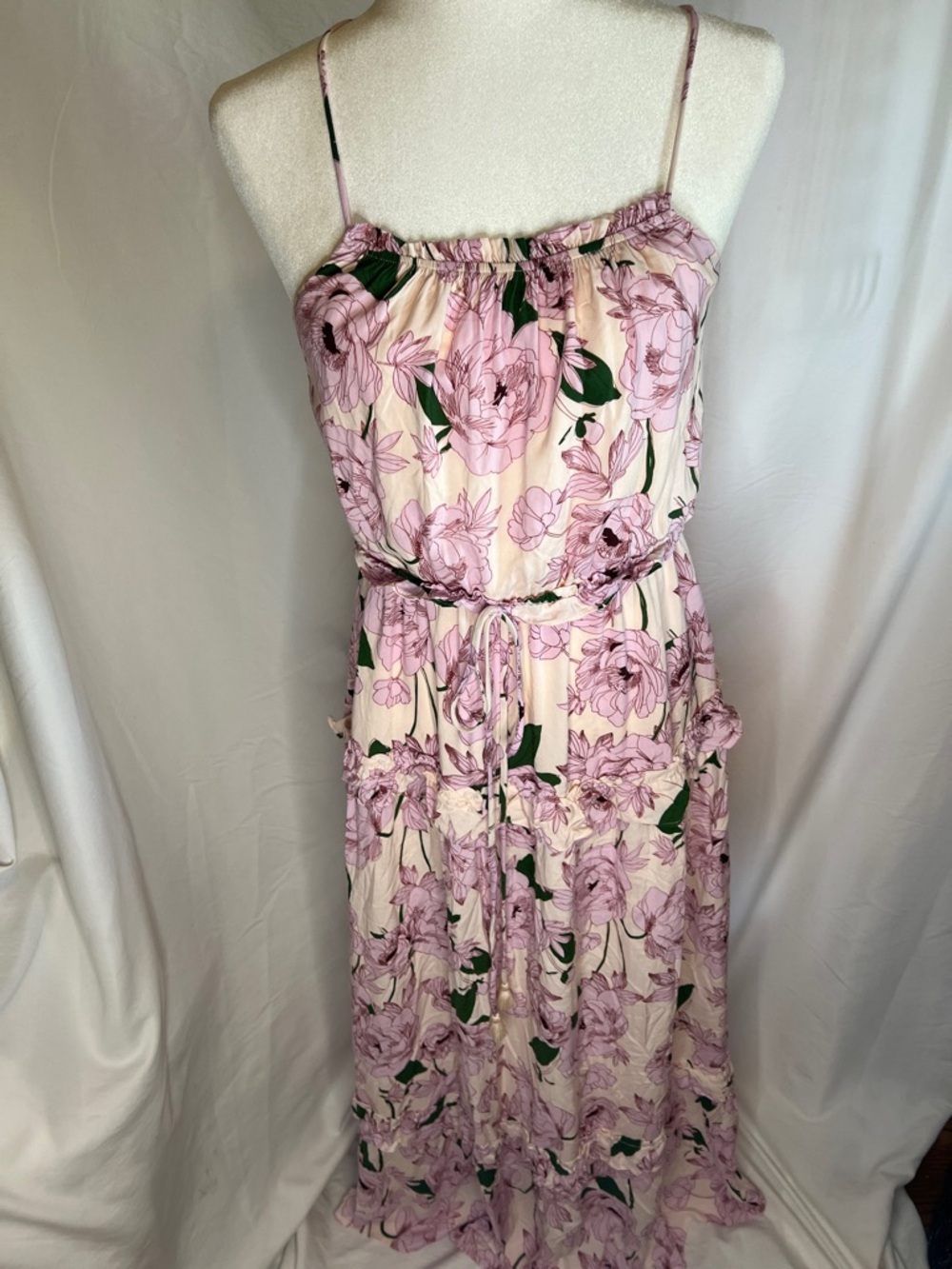 Lost + Wander Pink Floral Drawstring Maxi Dress Size Small